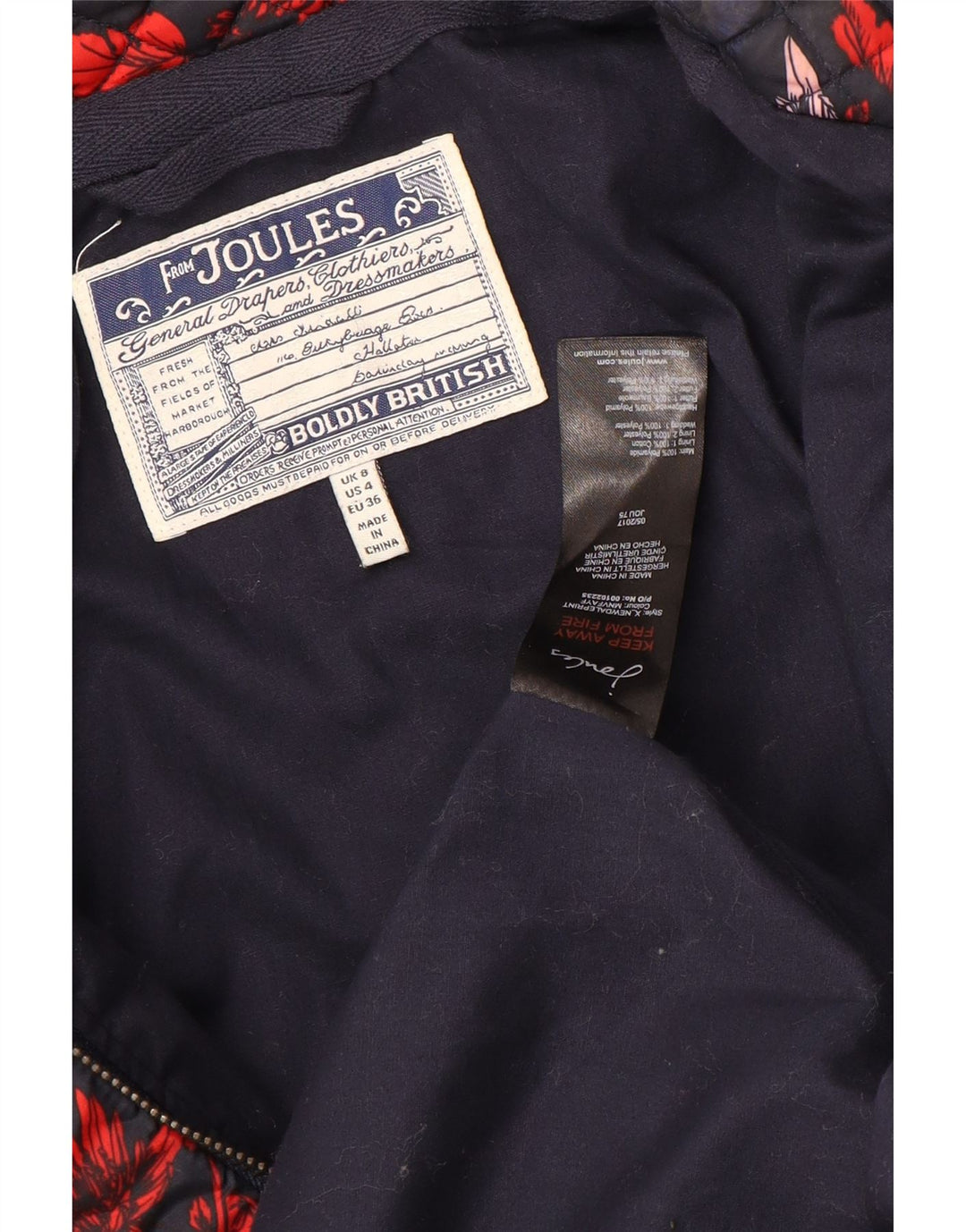 Joules Damen Steppjacke UK 8 Small Marineblaues geblümtes Polyamid