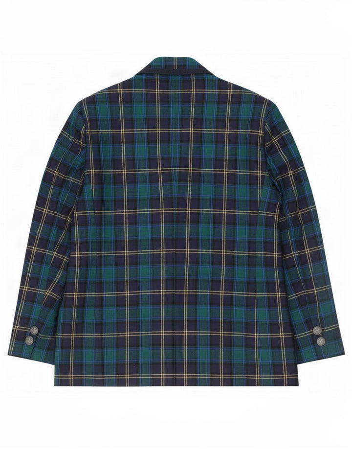Dominew Damen-Blazerjacke mit 3 Knöpfen, IT 50 XL, grün karierte Schurwolle