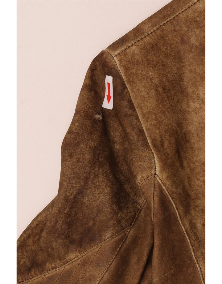 Vintage Damen Crop Lederjacke UK 10 Small Beige Leder