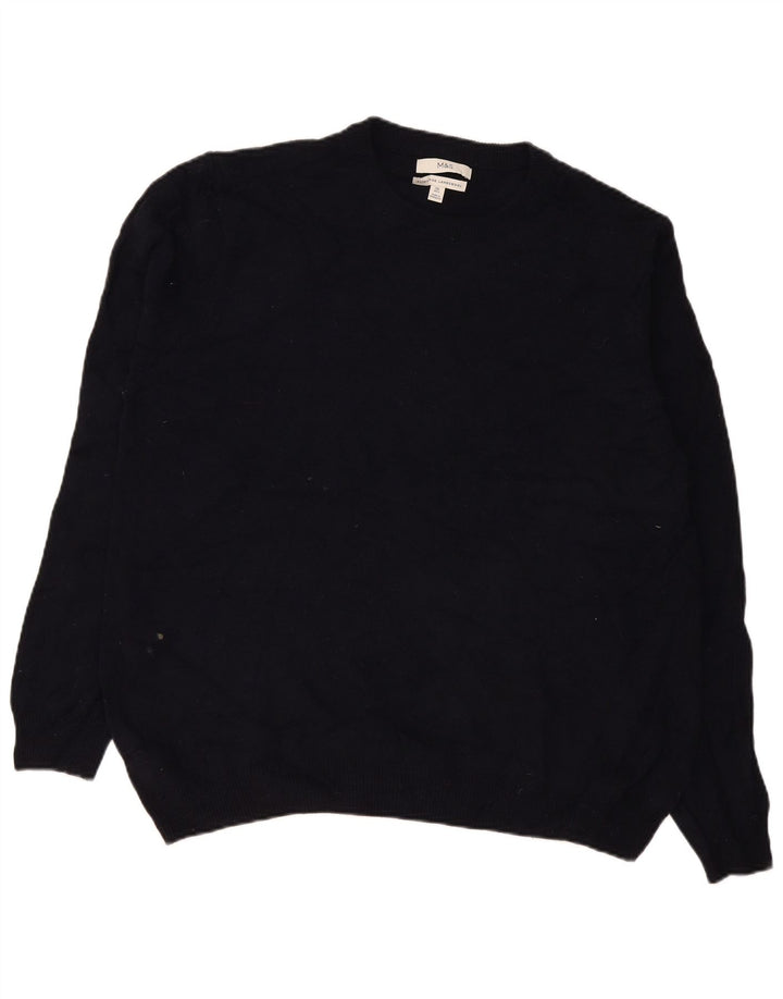 Marks & Spencer Herren-Pullover mit Rundhalsausschnitt, 2XL, marineblaue Lammwolle