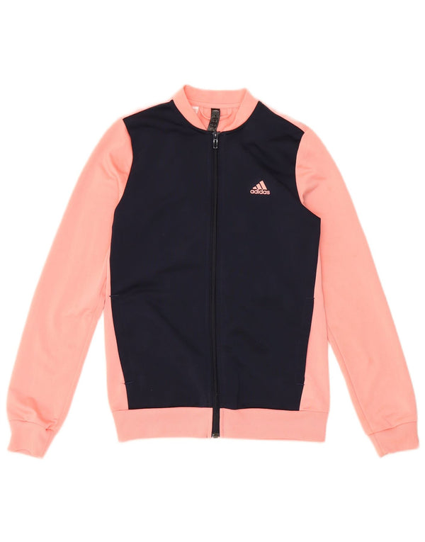 Adidas Mädchen-Trainingsanzug-Top-Jacke, 13–14 Jahre, rosafarbenes Colourblock-Polyester