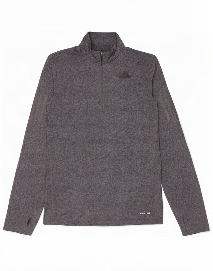 Adidas Herren Aeroready Zip Neck Top Langarm Small Grau meliert Polyester