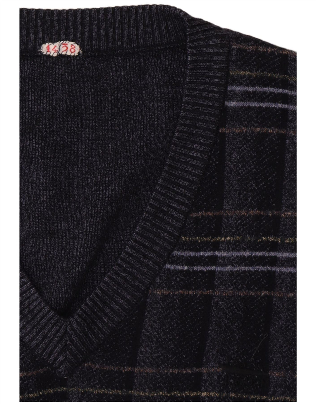 VINTAGE Herren Weste Tank Top Groß Marineblau Geometrisch