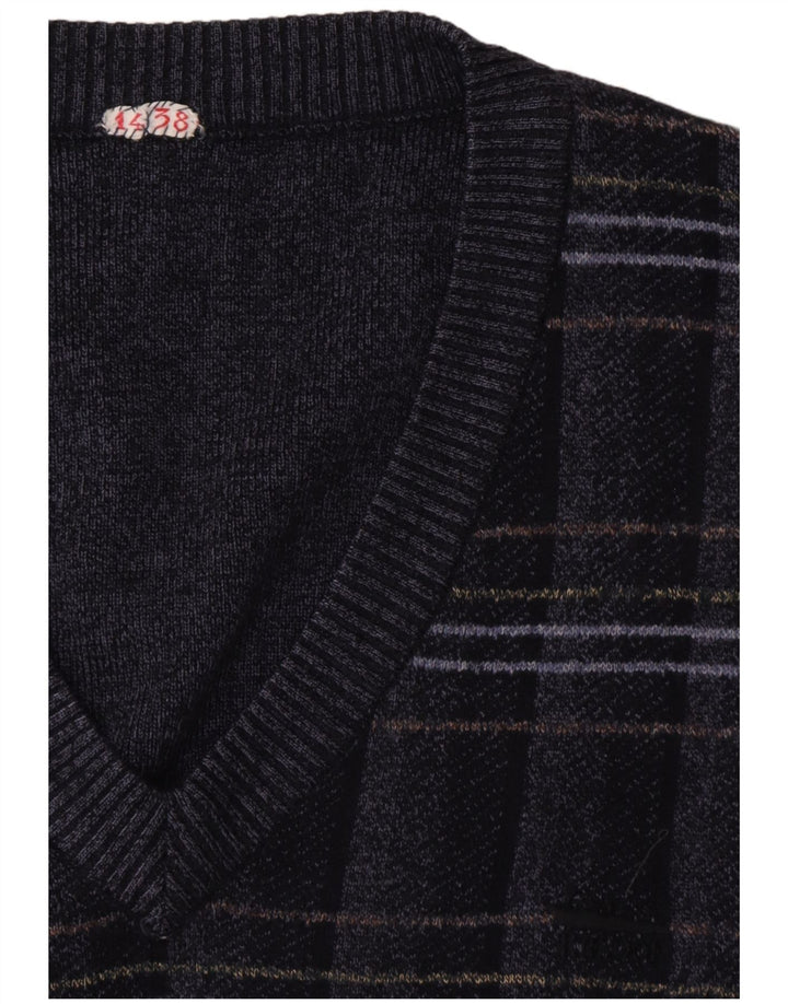 VINTAGE Herren Weste Tank Top Groß Marineblau Geometrisch