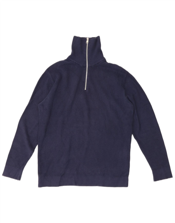 Zara Herren-Pullover mit Reißverschluss am Hals, mittlere marineblaue Baumwolle