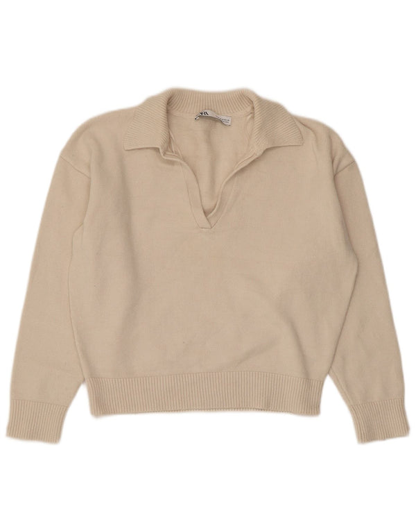 Zara Damen Crop Polo Neck Pullover Pullover UK 14 Medium Beige