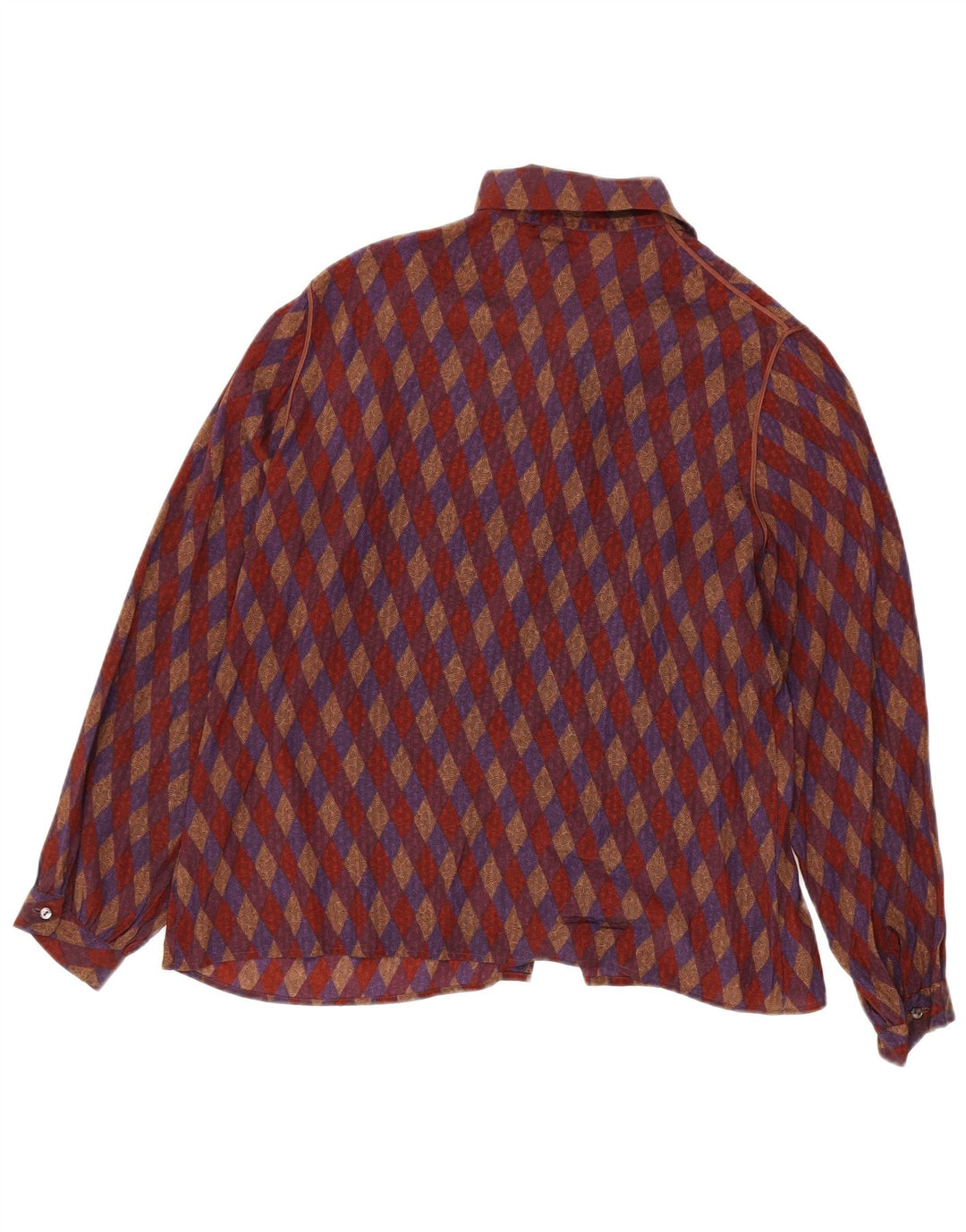 Vintage Damen-Hemdbluse mit Krawatte vorne, UK 16, große rote geometrische Seide