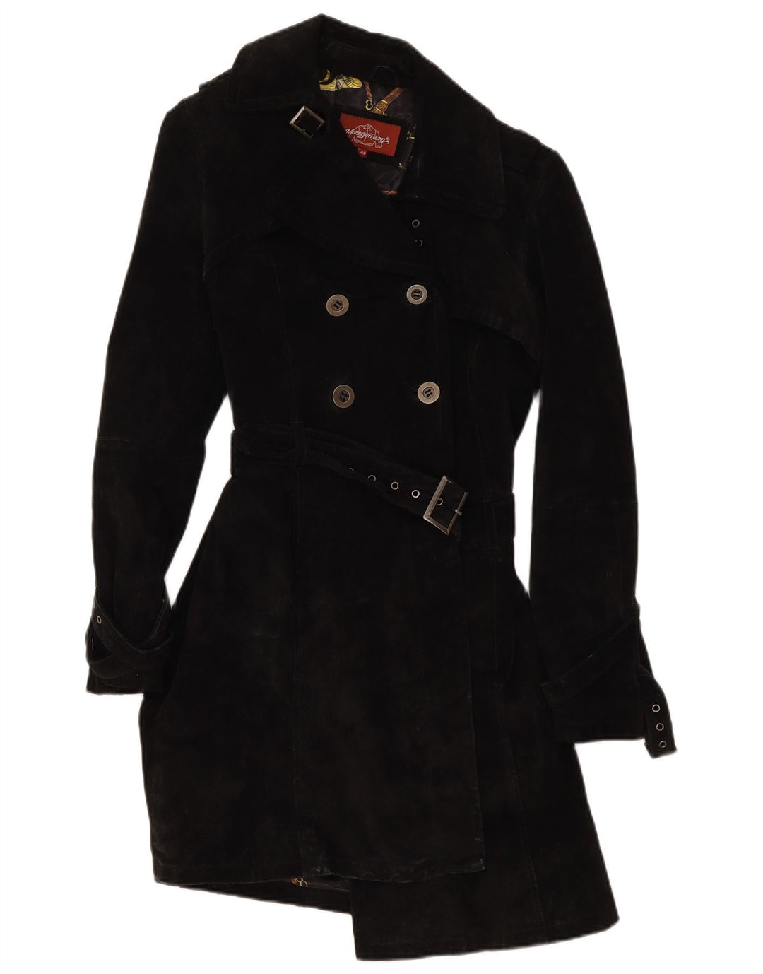 MONTGOMERY Zweireihiger Damen-Wildledermantel IT 40 Kleines schwarzes Leder
