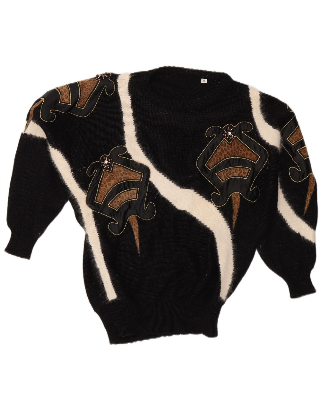 VINTAGE Damen-Pullover mit Rundhalsausschnitt, EU 38, Mittelschwarz, Farbblock