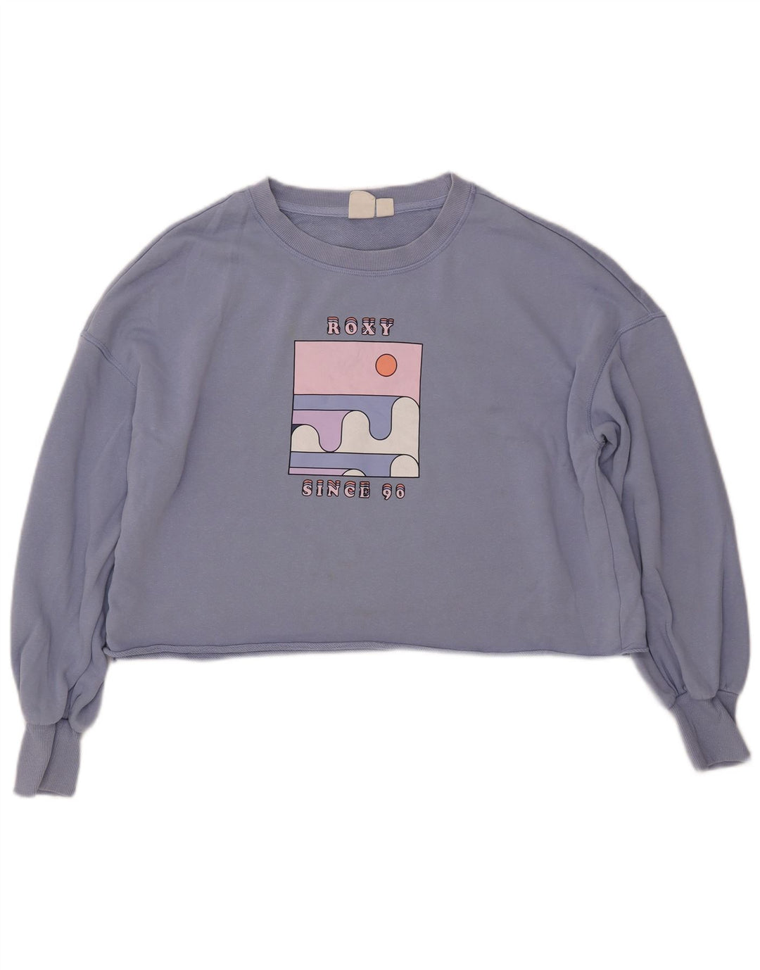 ROXY Womens Oversized Crop Graphic Sweatshirt Pullover UK 16 Large Blau