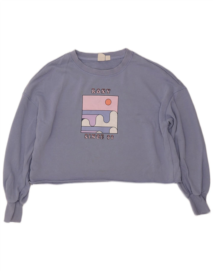 ROXY Womens Oversized Crop Graphic Sweatshirt Pullover UK 16 Large Blau