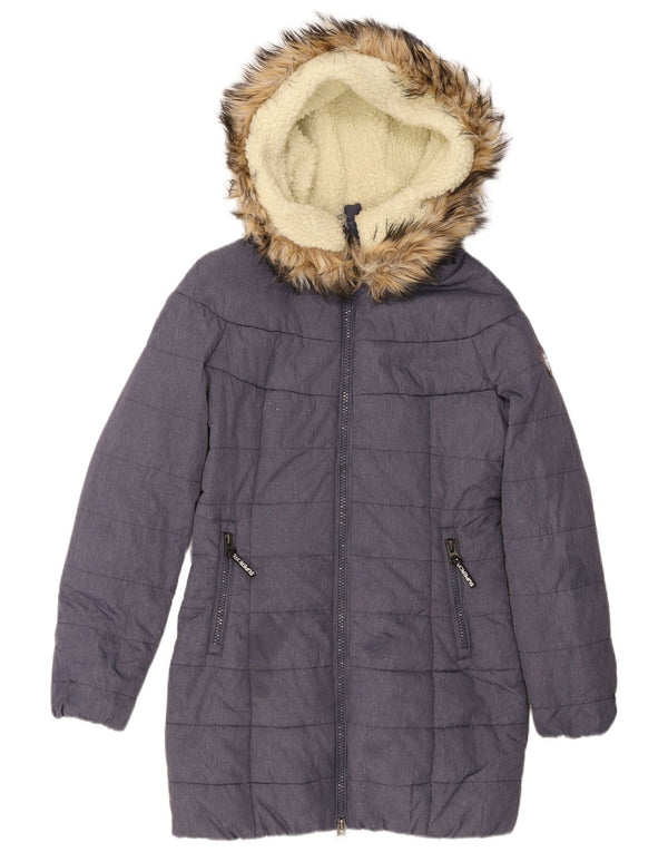 Superdry Wattierte Damenjacke mit Kapuze, UK 14, mittelblaues Nylon