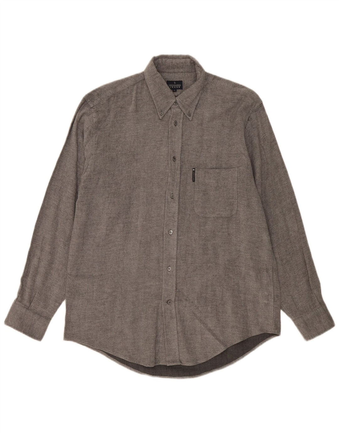 Trussardi Jeans Herren-Flanellhemd XL, graue Viskose mit Fischgrätenmuster