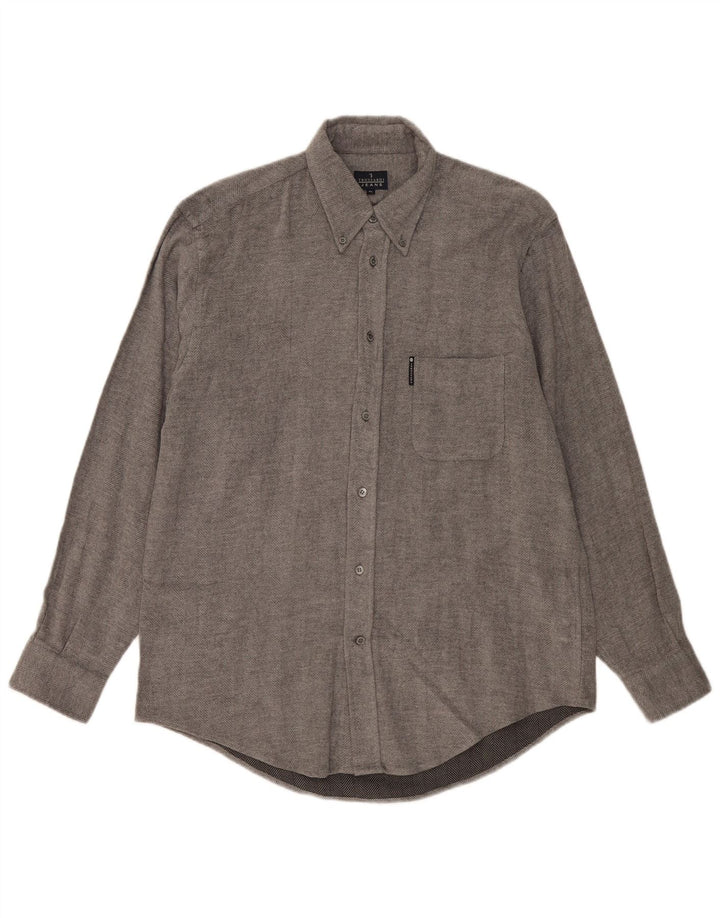 Trussardi Jeans Herren-Flanellhemd XL, graue Viskose mit Fischgrätenmuster