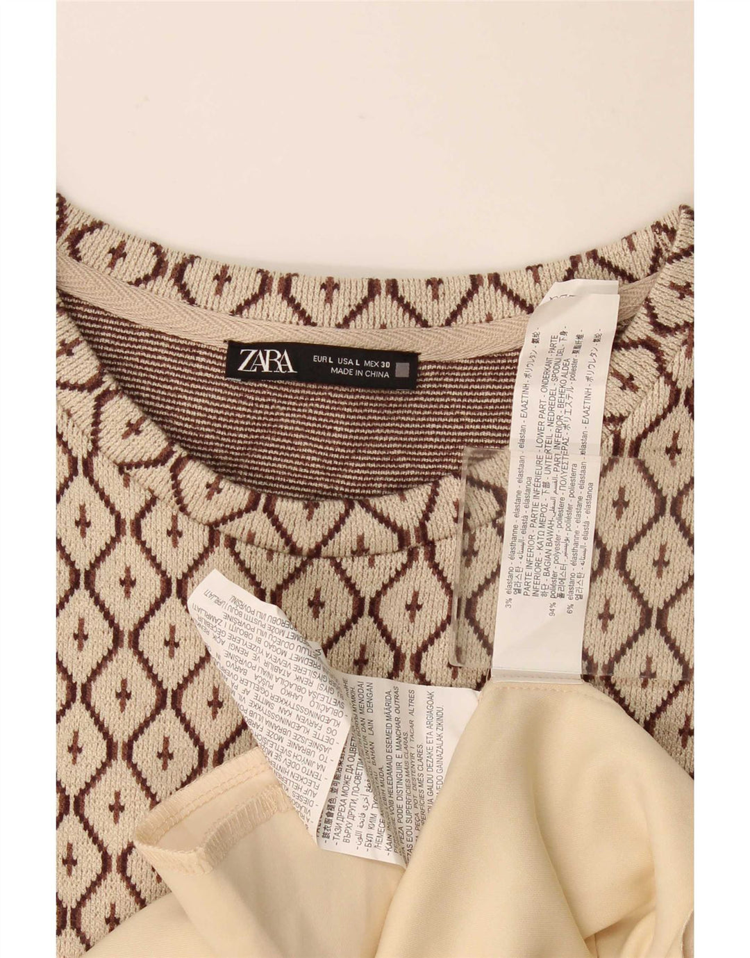 Zara Damen Etuikleid UK 16 Large Beige Geometrisch Polyester