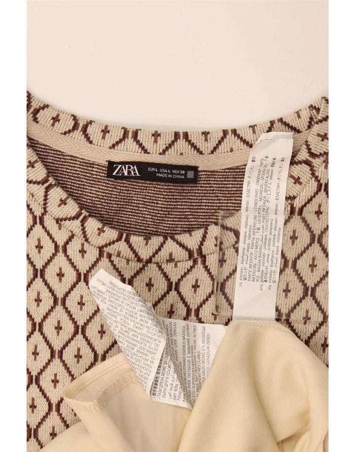 Zara Damen Etuikleid UK 16 Large Beige Geometrisch Polyester