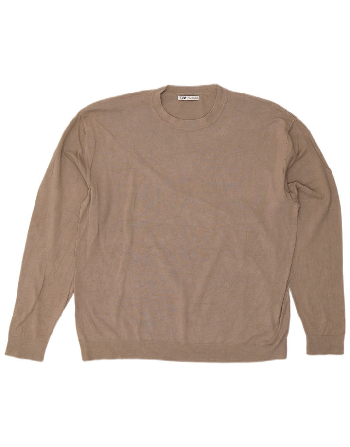 Zara Herren-Pullover mit Rundhalsausschnitt, groß, graue Viskose