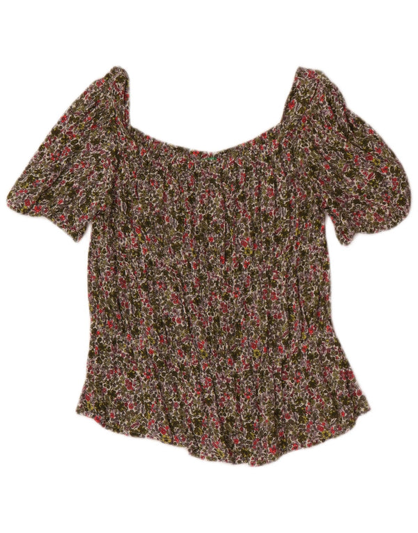 Benetton schulterfreies Blusen-Top für Mädchen, 13–14 Jahre, 3XL, Khaki, Blumenmuster