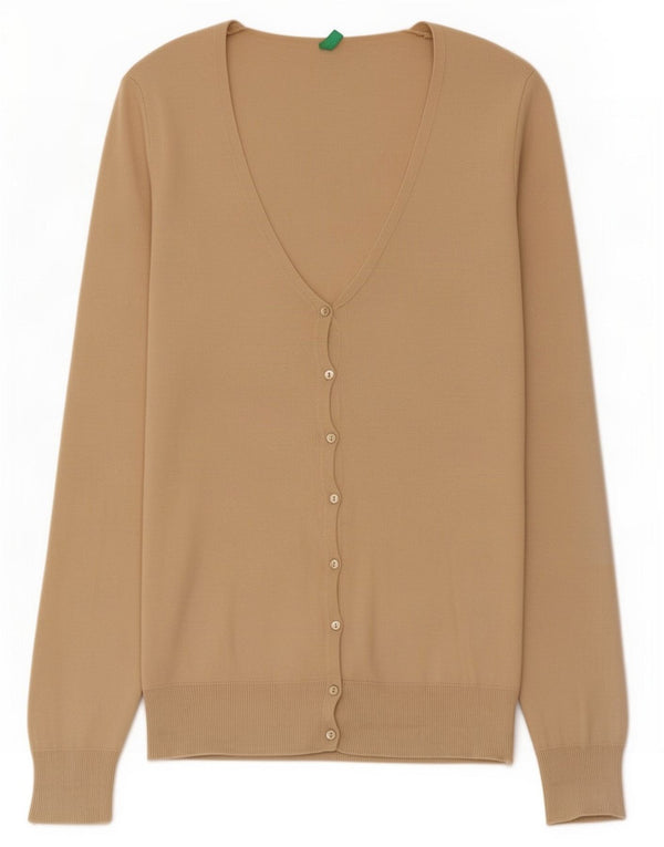 Benetton Damen-Cardigan-Pullover UK 12 Mittelbeige Baumwolle