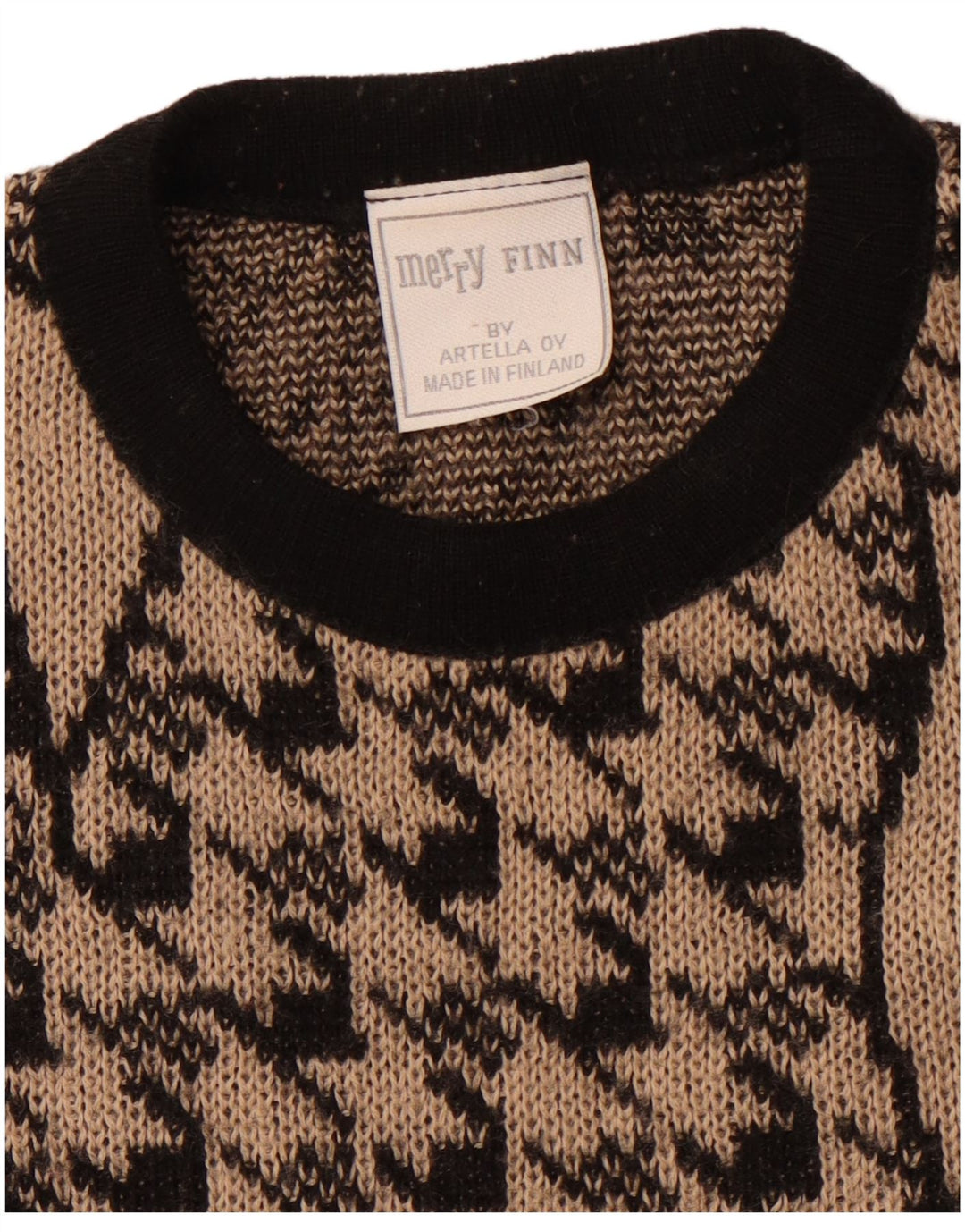MERRY FINN Damen-Pullover mit Rundhalsausschnitt, Gr. 18, XL, brauner Hahnentrittmuster