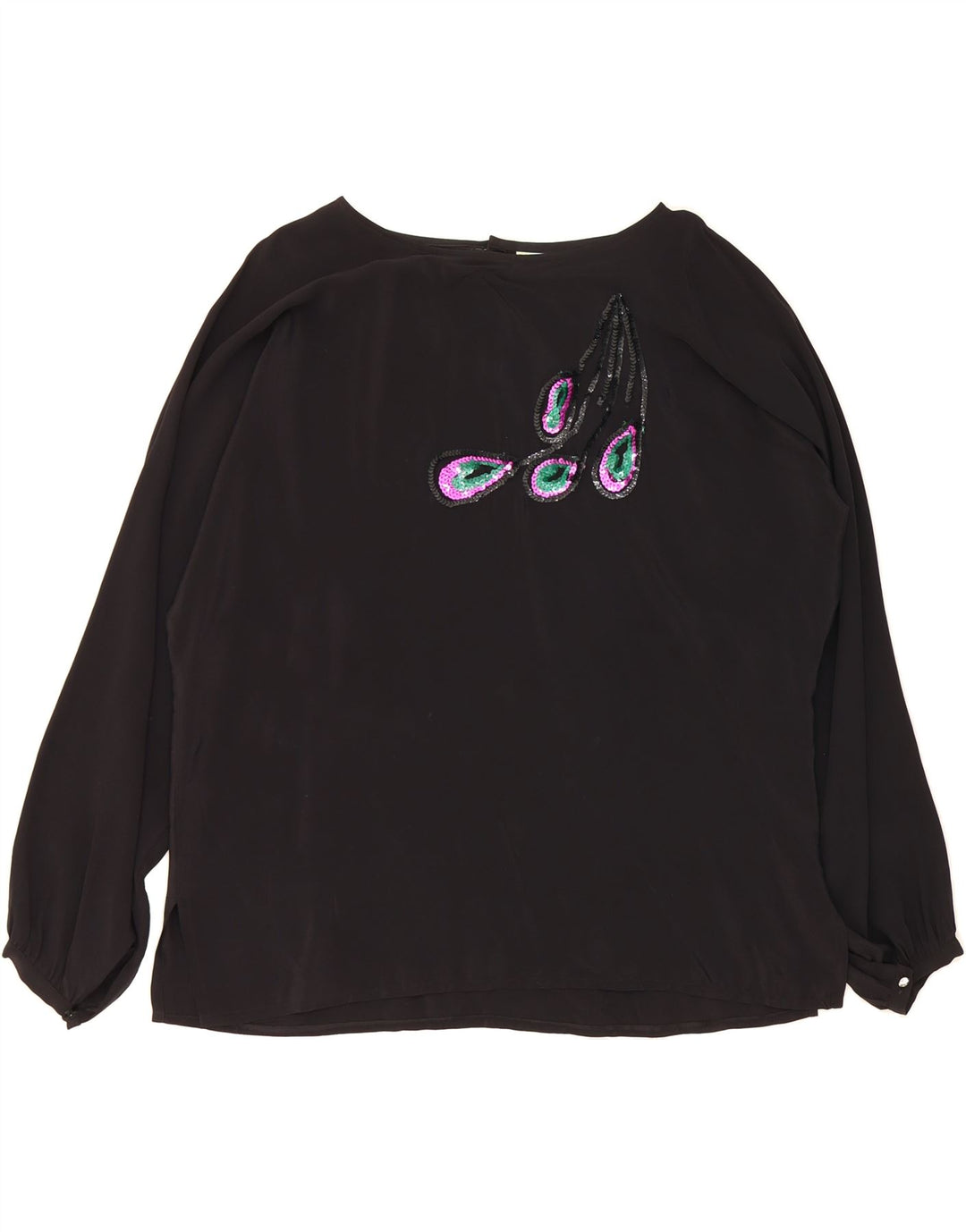 VINTAGE Womens Long Sleeve Blouse Top IT 50 XL Black Acetate Vintage Vintage and Second-Hand Vintage from Messina Hembry 