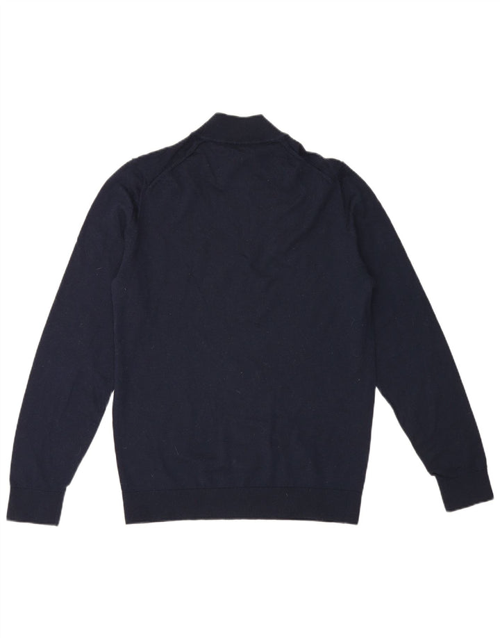 Massimo Dutti Herren-Pullover mit Rollkragen, groß, marineblaue Merinowolle