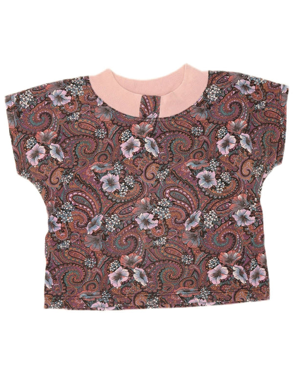 Vintage Damen Übergroßes Crop T-Shirt Top UK 10 Kleines mehrfarbiges Paisleymuster