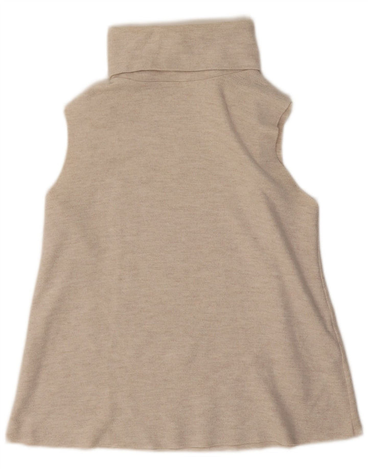 Zara Damen Rollkragen-Trägershirt UK 12 Mittelbeige Baumwolle