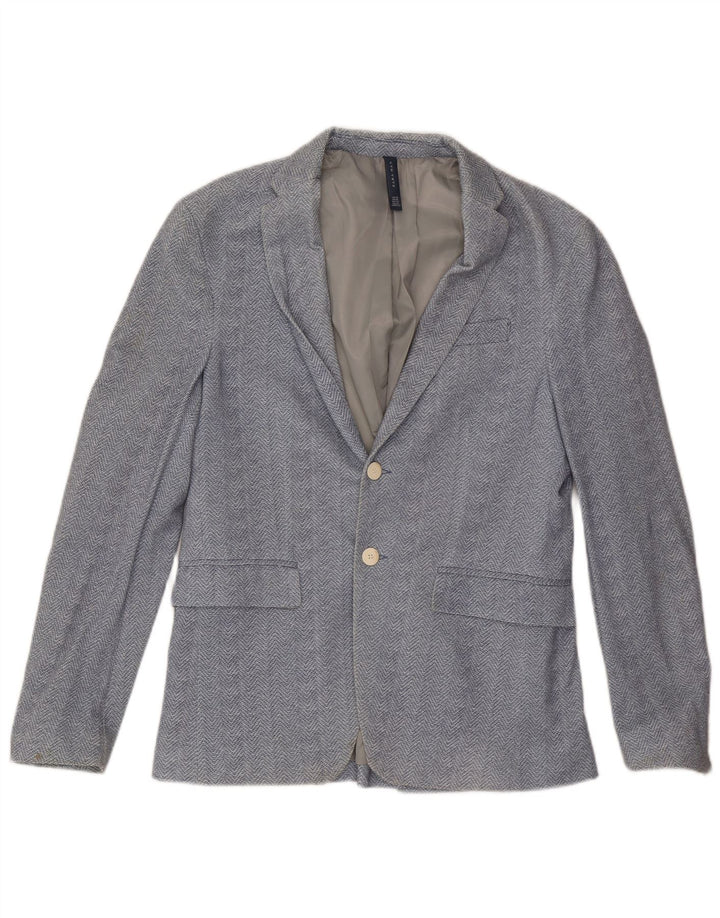 Zara Herren-Blazer mit 2 Knöpfen, EU 48, mittelblaue Baumwolle