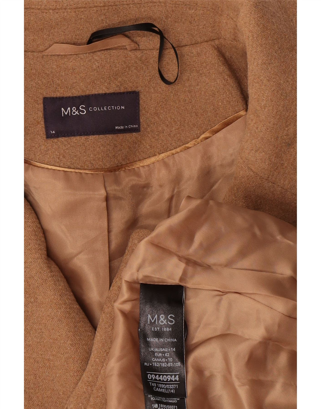 Marks & Spencer Damen Übergroßer Pea Coat UK 14 Large Beige Wolle