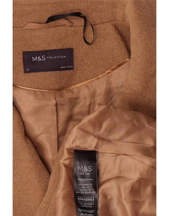 Marks & Spencer Damen Übergroßer Pea Coat UK 14 Large Beige Wolle