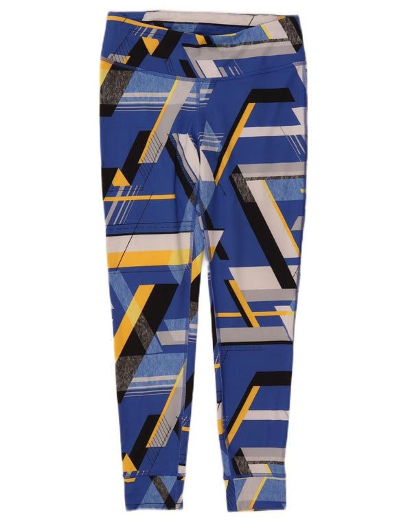 REEBOK Damen Leggings UK 12/14 Mittelblaues geometrisches Polyester