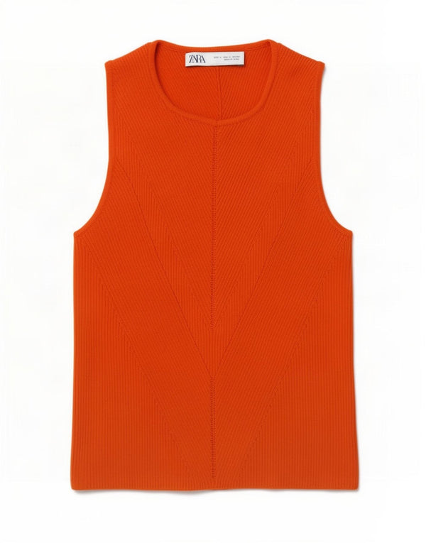 Zara Damen Crop Vest Top UK 10 Small Orange Viskose