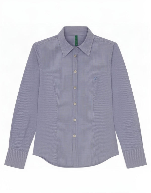 Benetton Damenhemd UK 10 Small Blue Gingham