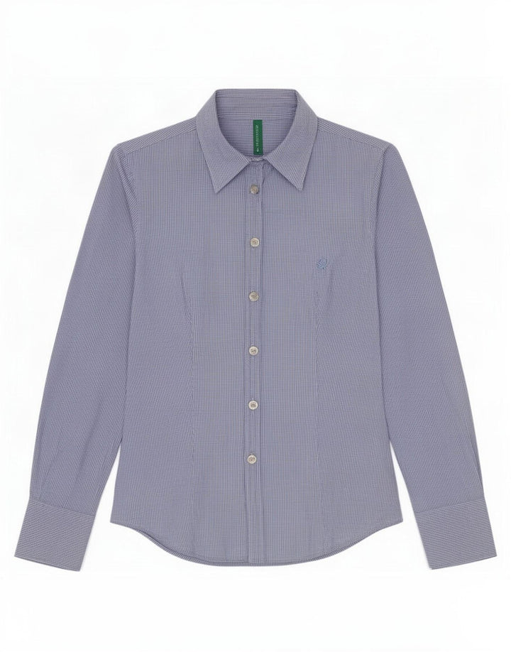 Benetton Damenhemd UK 10 Small Blue Gingham