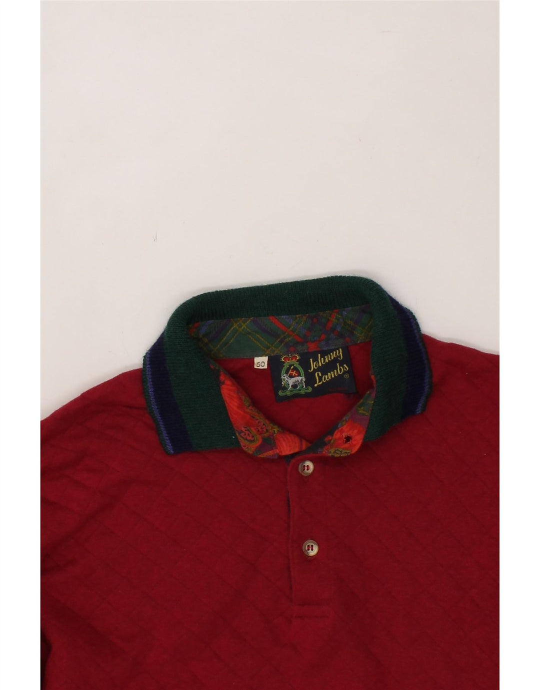 JOHNNY LAMBS Mens Polo Neck Jumper Sweater IT 50 Medium Red Argyle/Diamond Vintage Johnny Lambs and Second-Hand Johnny Lambs from Messina Hembry 