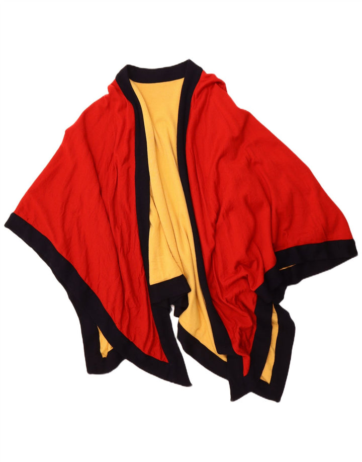 VINTAGE Asymmetrischer offener Poncho-Mantel für Damen, Einheitsgröße, roter Farbblock