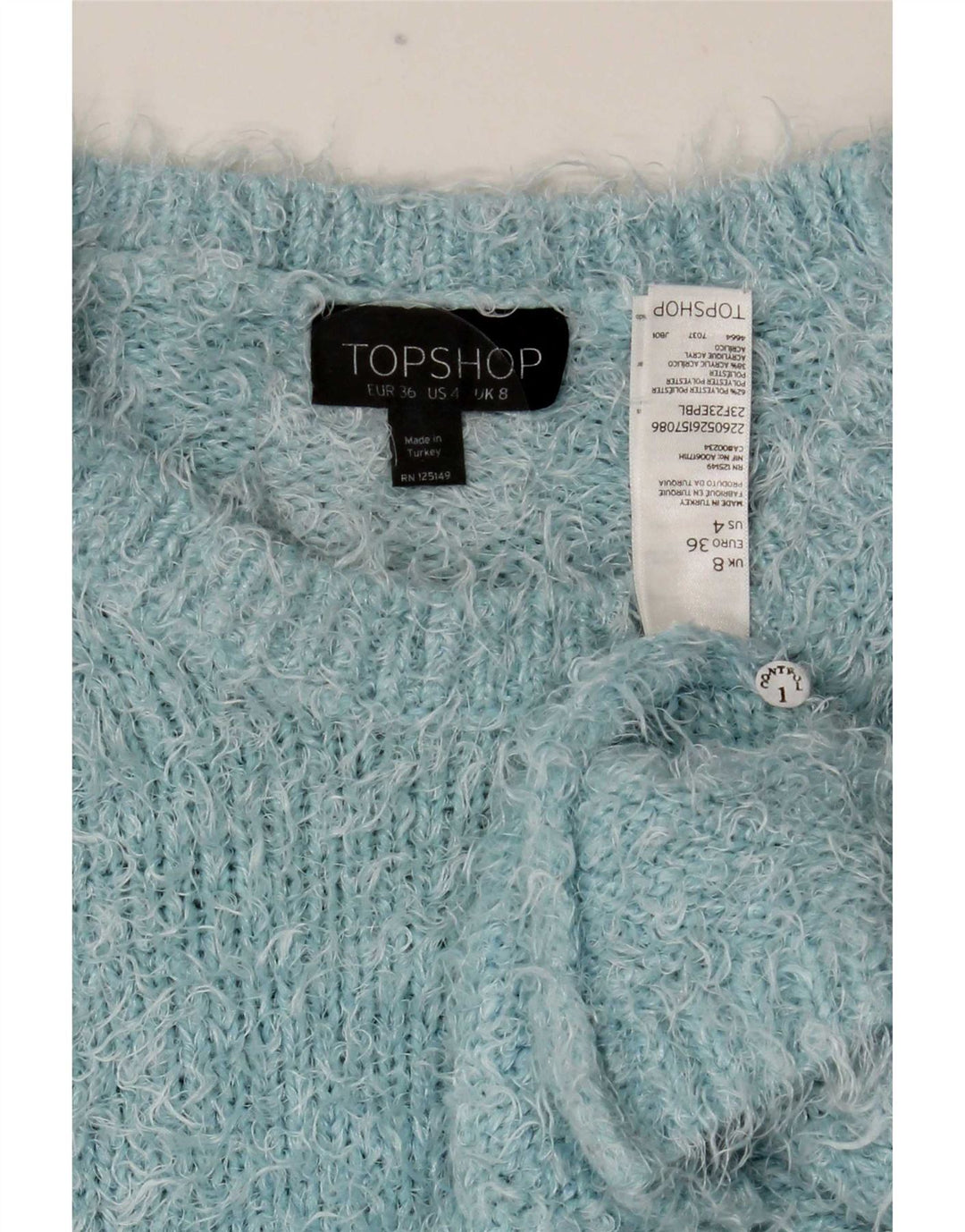 Topshop Damen Crop Crew Neck Pullover Pullover UK 8 Small Blau Polyester