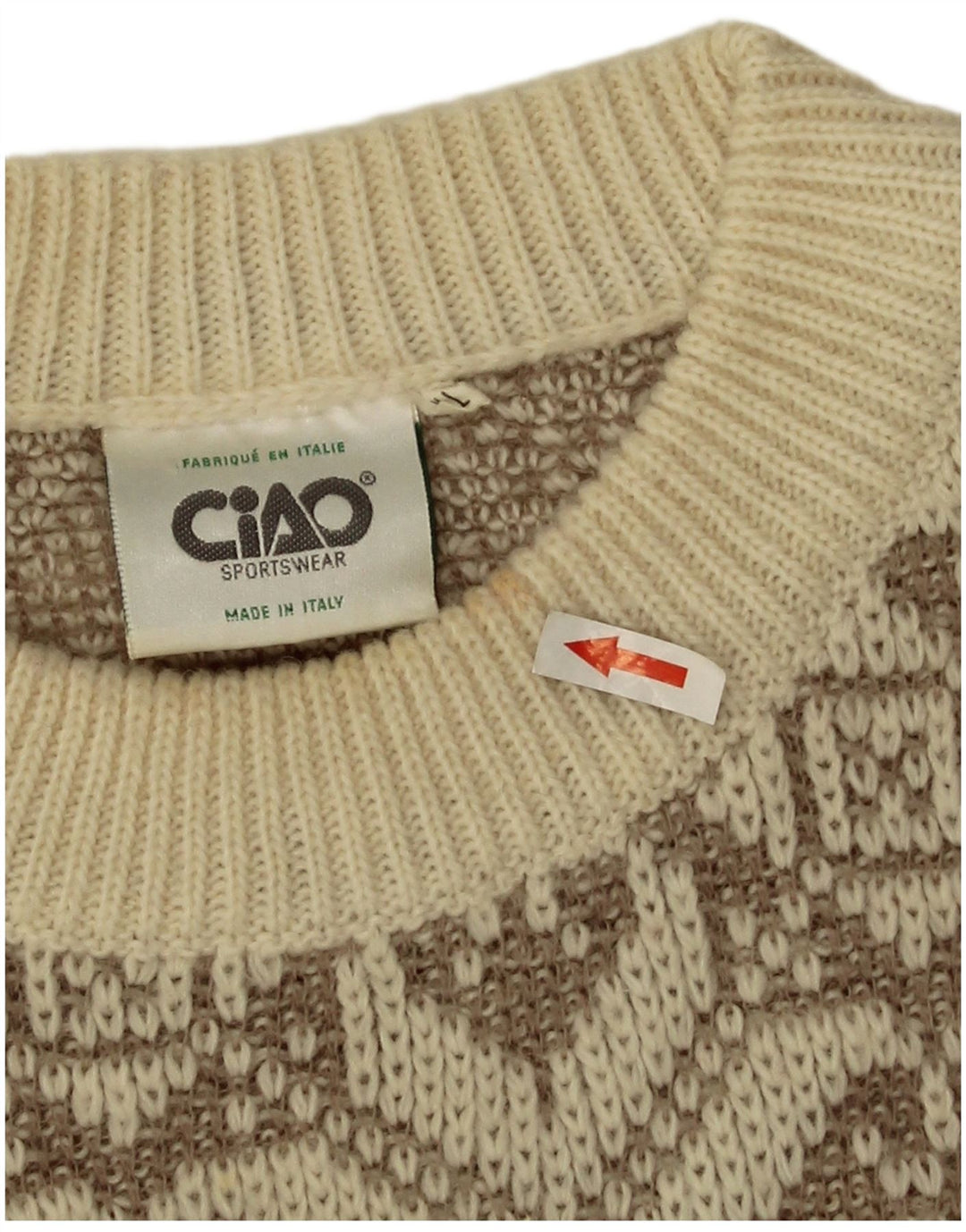 Ciao Herren-Pullover mit Rundhalsausschnitt, XL, beige, geometrische Wolle