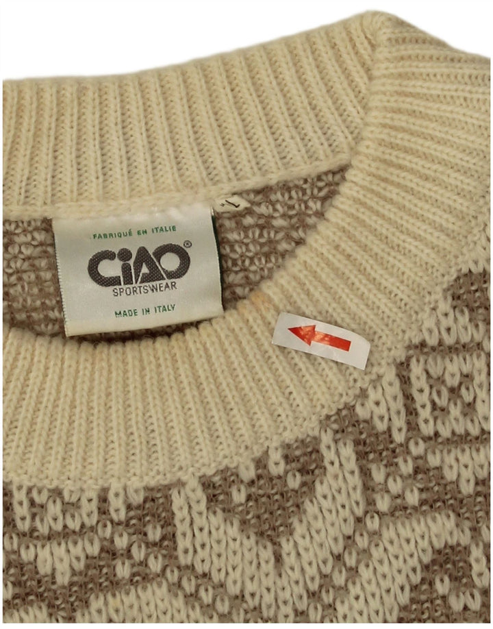 Ciao Herren-Pullover mit Rundhalsausschnitt, XL, beige, geometrische Wolle