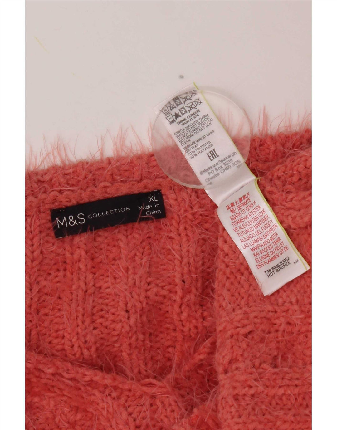 Marks & Spencer Damen Pullover mit V-Ausschnitt UK 18 XL Orange Polyester