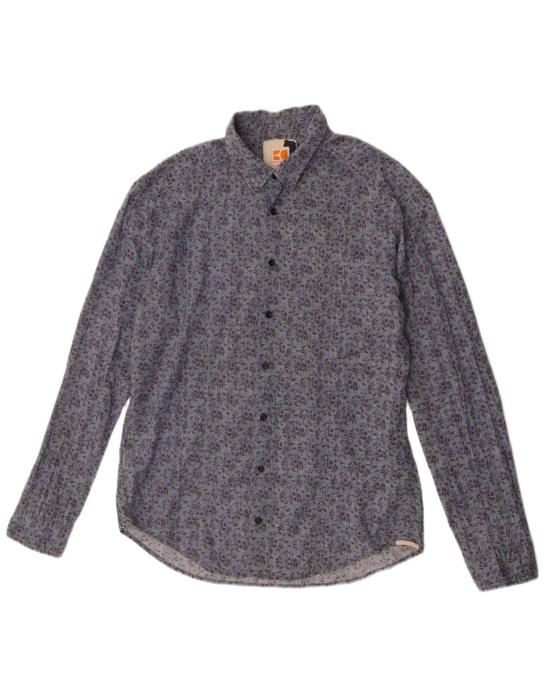 Hugo Boss Herrenhemd, groß, blau, geblümt, Baumwolle