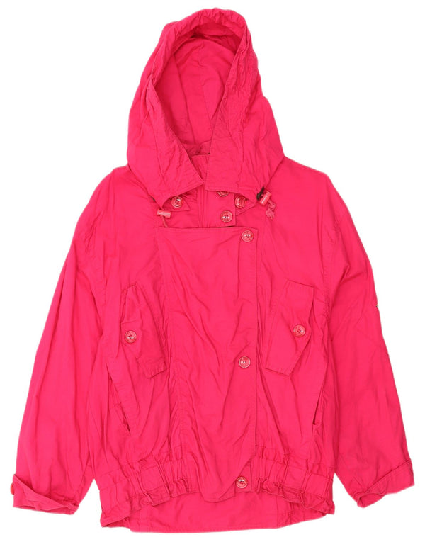 Vintage Damen Übergroße Kapuzen-Windbreakerjacke UK 12 Mittelrosa Baumwolle