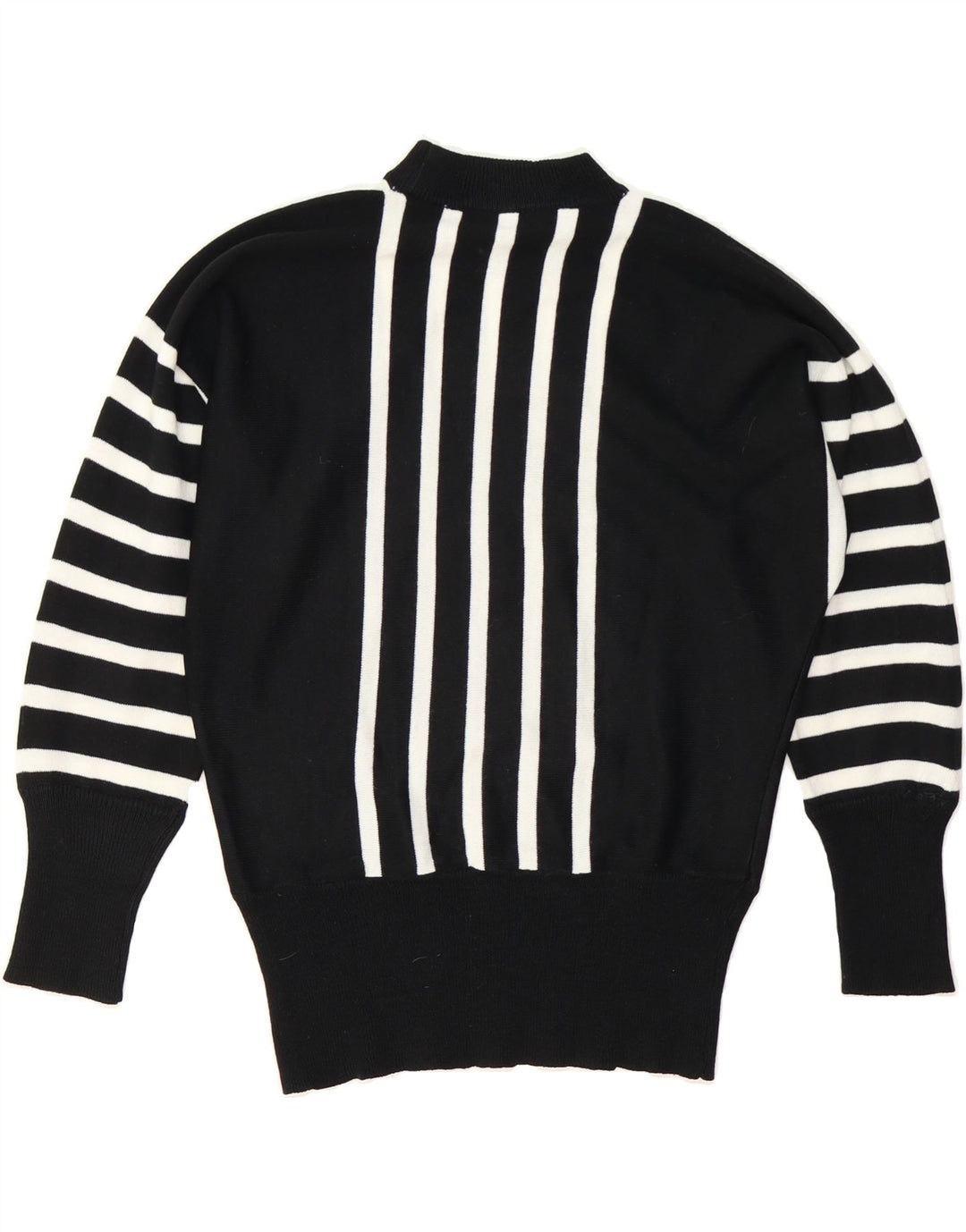 VINTAGE Womens Turtle Neck Jumper Sweater UK 14 Medium Black Striped Vintage Vintage and Second-Hand Vintage from Messina Hembry 