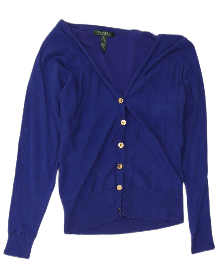 Ralph Lauren Damen-Cardigan-Pullover UK 12 Mittelblaue Seide