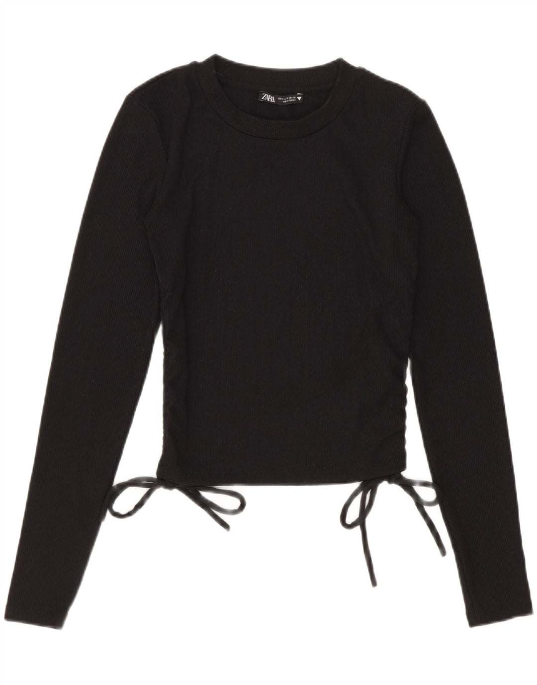 Zara Damen Crop Top Langarm UK 8 Small Schwarz Polyester