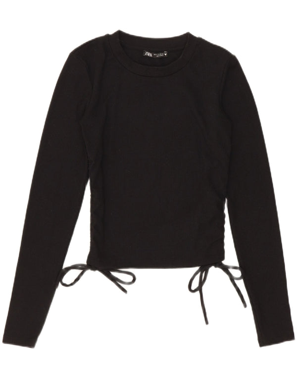 Zara Damen Crop Top Langarm UK 8 Small Schwarz Polyester