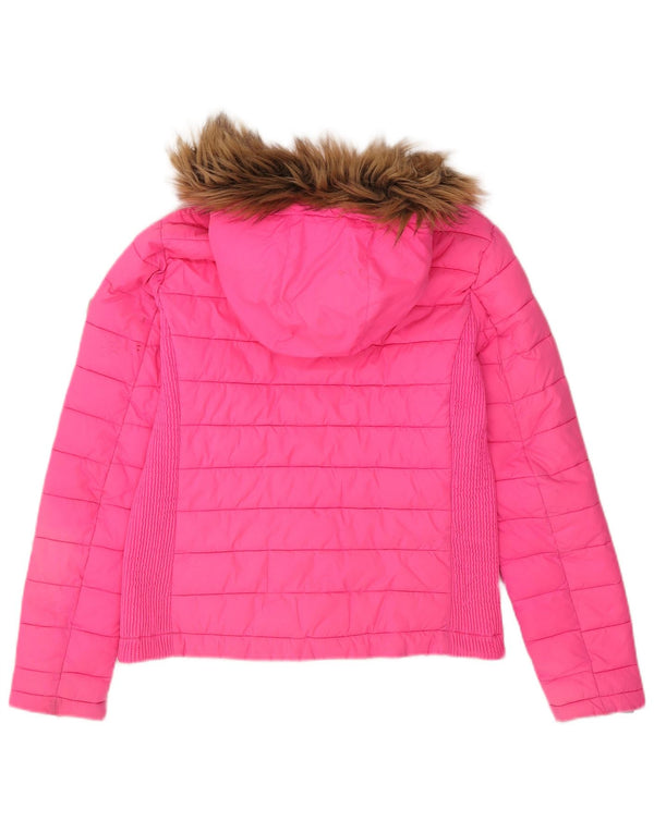 Superdry Wattierte Damenjacke mit Kapuze, UK 14, Größe L, Rosa, Polyester