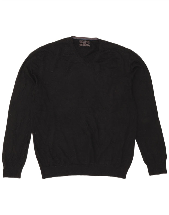 Marks & Spencer Herren-Pullover mit V-Ausschnitt, XL, schwarze Merinowolle