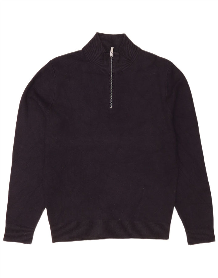 Massimo Dutti Herren-Pullover mit Reißverschluss am Hals, mittleres Marineblau